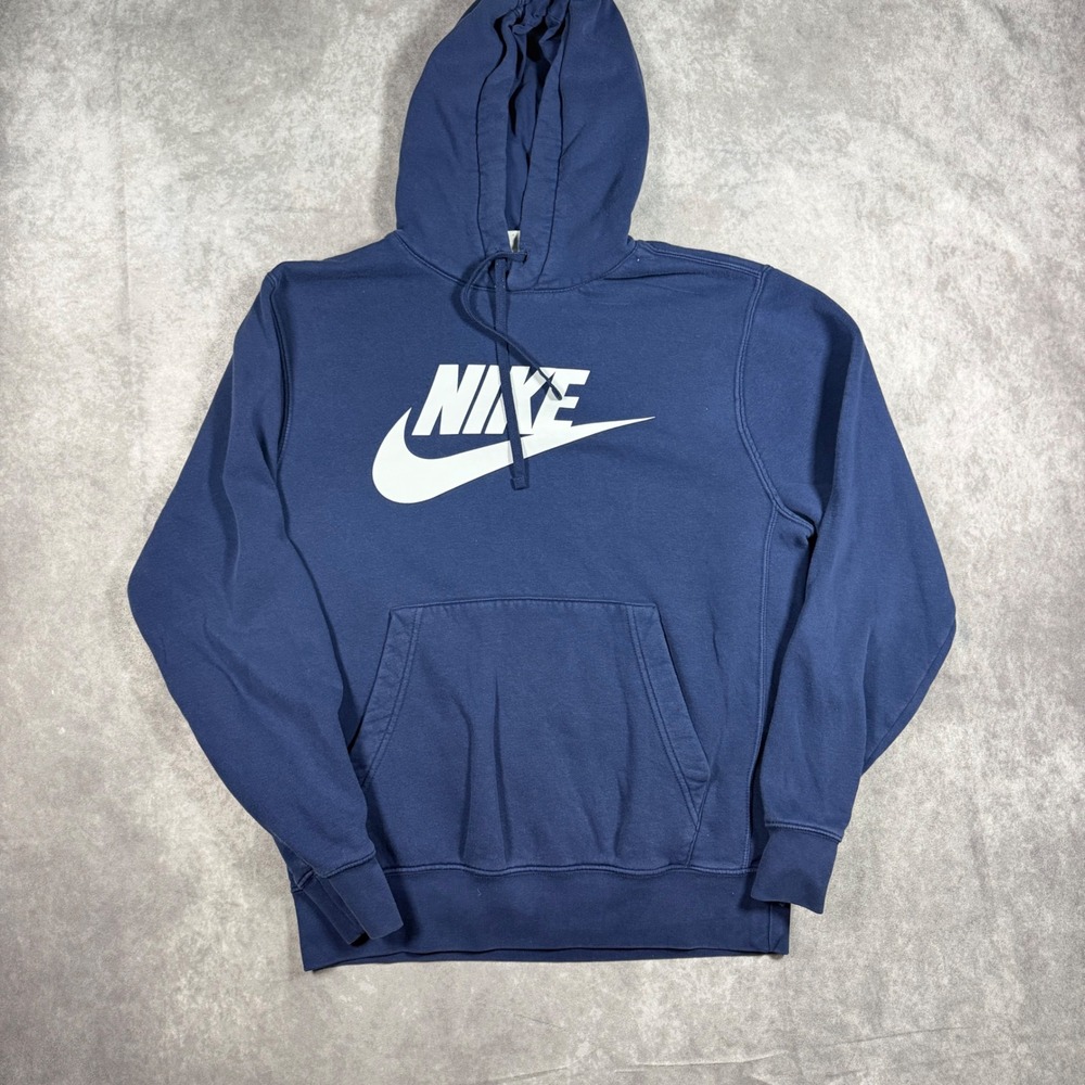 Nike Sportswear Club Fleece Hoodie Navy Blue White Futura Logo Mens Small S